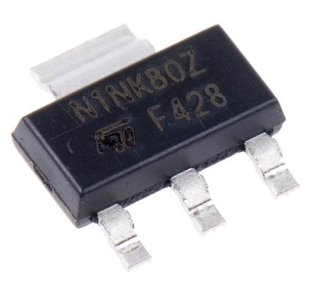 STN1NK80Z STMicroelectronics Type N-Channel MOSFET, 250 mA, 800 V Enhancement, 4-Pin SOT-223