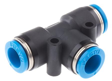 QST-8 Festo QST Series Tee Tube-to-Tube Adaptor Push In 8 mm, Push In 8 mm to Push In 8 mm, Tube-to-Tube Connection Style,