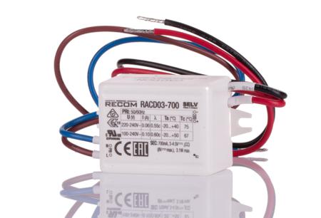 RACD03-700 Recom LED Driver, 3 → 6V dc Output, 3W Output, 700mA Output, Constant Current / Constant Voltage