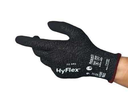 11591060 Ansell HyFlex 11591 Black HPPE, Nylon, Spandex Cut Resistant Work Gloves, Size 6, Nitrile Coating