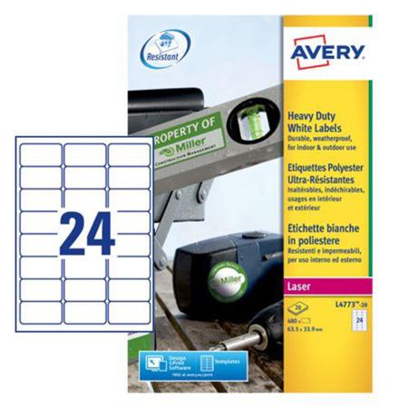 L4773-20 Avery White Adhesive High Visibility Label Sheet, Pack of 20Sheets