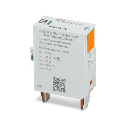 1466780 Phoenix Contact, VAL-SPP Surge Protection Plug 1800 V dc Maximum Voltage Rating 40kA Maximum Surge Current Surge