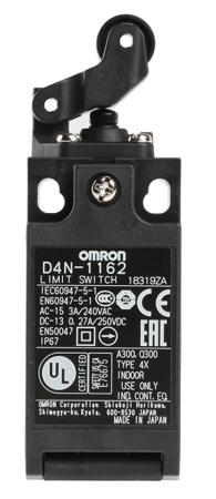 D4N-1162 D4N Safety Switch with Roller Plunger Actuator, NO/NC