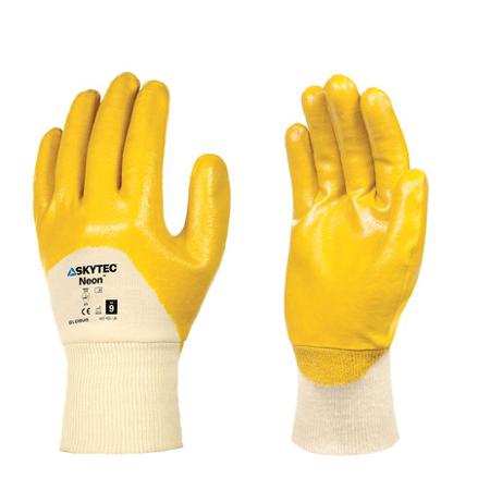 SKY242 Skytec Neon Cream, Yellow Cotton Abrasion Resistant, Anti-Slip, Damp Environment, Waterproof Work Gloves, Size Medium,
