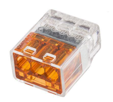 2299515-1 TE Connectivity  Push Wire Terminal, 0.5 → 2.5 mm², 22 → 12 AWG, Orange, 3 Way