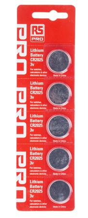 866-0663 RS PRO CR2025 Button Batteries, 3V, 20mm Diameter, 5 Pack