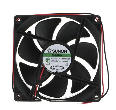 MF92251V1-1000U-A99 Sunon M Series Axial Fan, 12 V dc, DC Operation, 87.5m³/h, 1.68W, 140mA Max, 92 x 92 x 25mm
