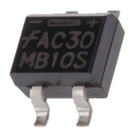 MB10S onsemi Bridge Rectifier, 800mA, 1000V, 4-Pin