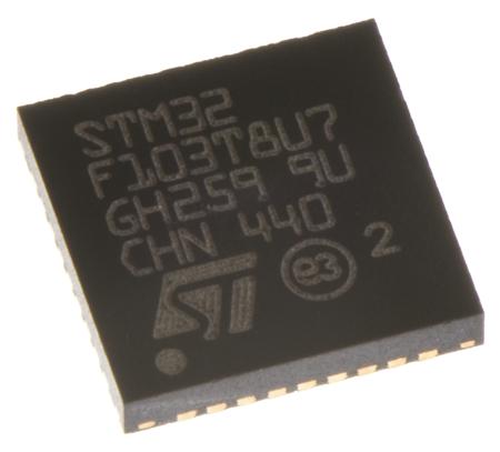 STM32F103T8U7 STMicroelectronics , 32 bit ARM Cortex M3, STM32F103T8 Microcontroller, 72 MHz, 64kB FLASH, 36-Pin VFQFPN