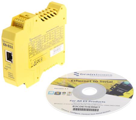 ES-511 Brainboxes Serial Device Server, 1 Ethernet Port, 1 Serial Port, RS232, RS422, RS485 Interface, 1Mbit/s Baud Rate