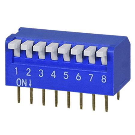 DS02C-254-1L-08BE Same Sky 8 Way Through Hole DIP Switch SPST, Raised Actuator Actuator