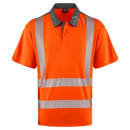 P12-O-LEO-M Leo Workwear TRIMSTONE Orange Men Hi Vis Polo Shirt, 94 to 102cm
