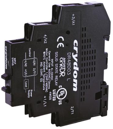 DR48D03 Sensata Crydom Solid State Interface Relay, 32 V dc Control, 3 A Load, DIN Rail Mount