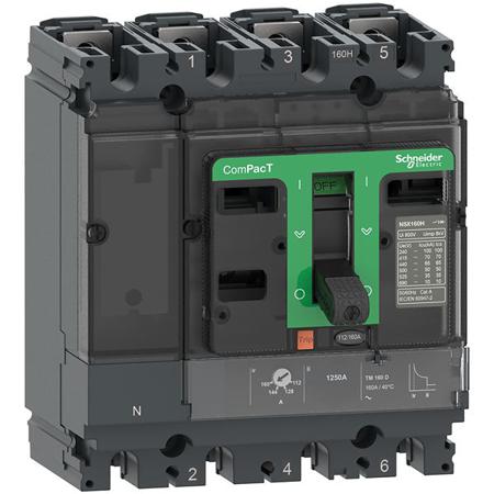 C10H6TM080 Schneider Electric, ComPacT MCCB 4P 80A, Breaking Capacity 10 kA, Fixed Mount