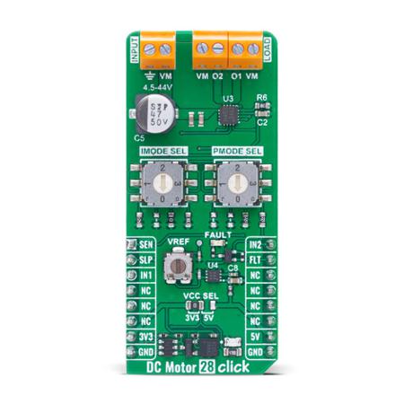 MIKROE-6505 MikroElektronika DC Motor 28 Click - FTG Sensor Add-On Board Add On Board for Single-Channel H-Bridge Driver Industrial