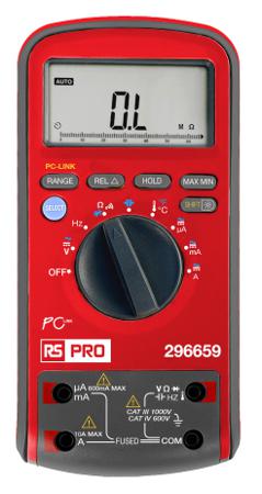 296-660 RS PRO Digital, LCD Digital Multimeter, True RMS, 10A ac Max, 10A dc Max, 1000V ac Max - RS Calibrated