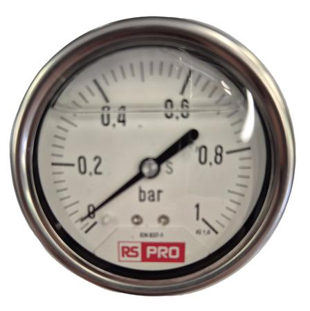 179-988 RS PRO BSP 1/4 Analogue Pressure Gauge 1bar Bottom Entry 63mm Outside Diameter