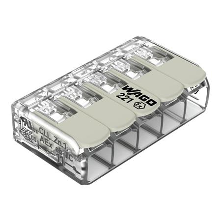 221-485 WAGO 221 Series Connector, 5-Way, 32A, 24 → 12 AWG Wire, Cage Clamp Termination
