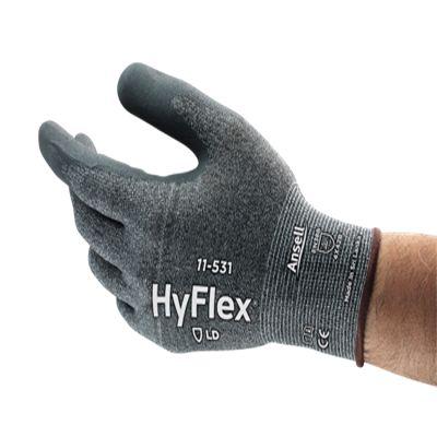 11531070 Ansell HyFlex 11-531 Black Glass Fiber, HPPE, Nylon, Spandex (Liner) Abrasion Resistant, Cut Resistant Gloves, Size 7,