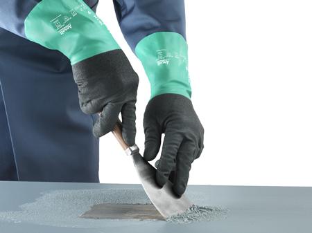 58128080 Ansell AlphaTec 58-128 Grey Nylon Chemical Resistant Work Gloves, Size 8, Nitrile Coating