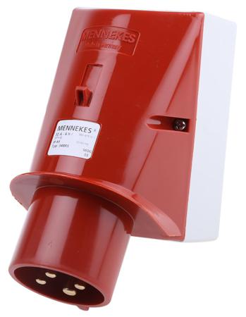 348 MENNEKES IP44 Red Wall Mount 4P 25 ° Industrial Power Plug, Rated At 32A, 400 V