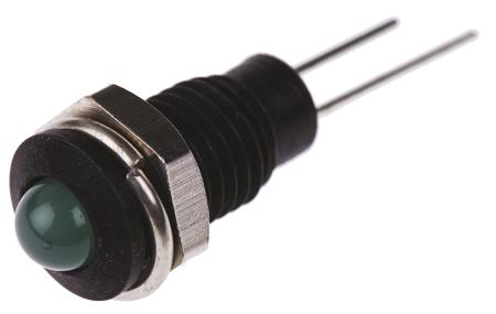 DX1119/GN Bulgin Green Panel Mount Indicator, 2.1V, 6.1mm Mounting Hole Size, Lead Wires Termination