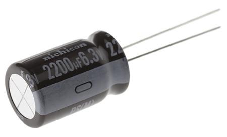 UPS0J222MHD Nichicon 2200μF Aluminium Electrolytic Capacitor 6.3V dc, Radial, Through Hole -
