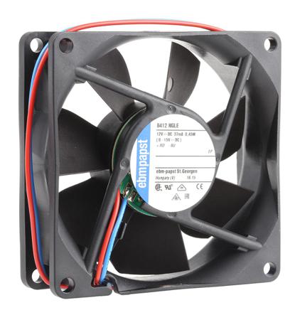 8412NGLE ebm-papst 8400 N Series Axial Fan, 12 V dc, DC Operation, 33m³/h, 500mW, 80 x 80 x 25mm