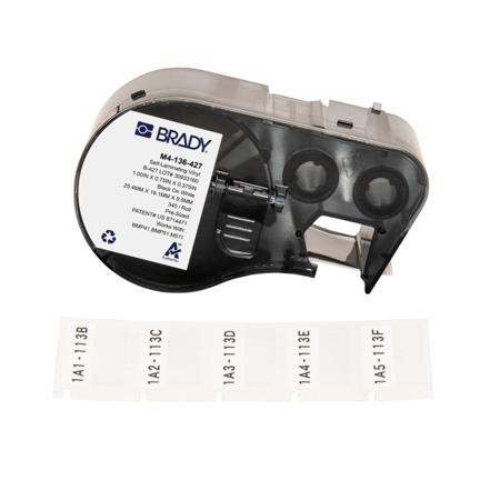 M4-136-427 Brady B-427 on Black on White, Transparent Label, 25.40 mm Width, 25.40mm Label Width