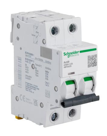 A9F54225 Acti 9 iC60H MCB Mini Circuit Breaker 2P, 25 A, 10 KA, Curve C