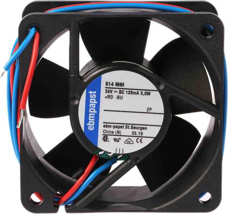 614NHH DC Axial Fan, 60 x 60 x 25.4mm, 56m³/h, 3W, 24 V dc (600N Series)