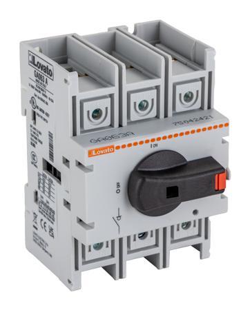 GA063A Lovato 3P Pole Isolator Switch - 63A Maximum Current, 45kW Power Rating, IP65