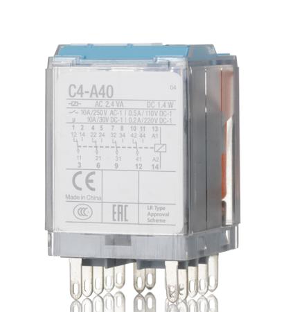 C4-A40/024VDC Turck Plug In Power Relay, 24V dc Coil, 6A Switching Current, 4PDT