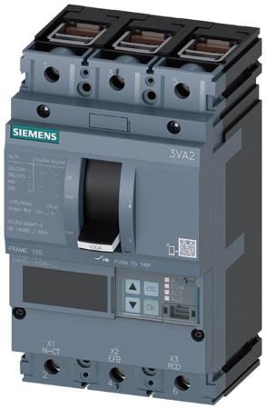 3VA2010-5KQ36-0AA0 Siemens, SENTRON MCCB 3P 100A, Breaking Capacity 55 kA, Fixed Mount