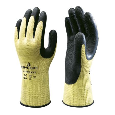 SHO3901 Showa S-TEX KV3 Black, Yellow 10 Gauge Hagane Coil Abrasion Resistant, Cut Resistant Work Gloves, Size Small, Latex
