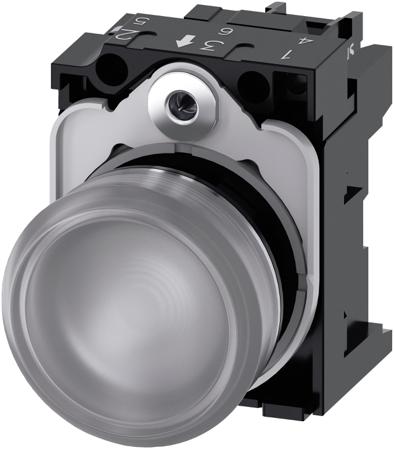 3SU1152-6AA70-1AA0 Siemens, SIRIUS ACT 3SU11, Panel Mount Clear LED Indicator, 22mm Cutout, Round, 24V ac/dc