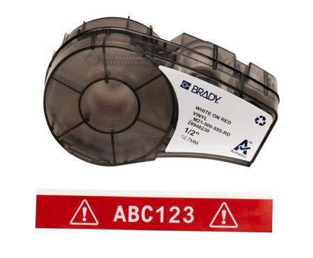 M21-500-595-RD Brady B-595 White on White on Red Label Printer Tape, 6.4 m Length, 12.70 mm Width