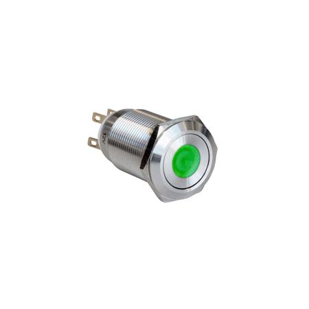 MPI005DTELSGN12 Bulgin MPI005 Series Illuminated Push Button Switch, Latching, Panel Mount, 19.2mm Cutout, SPST, Green LED, 12V, IP65