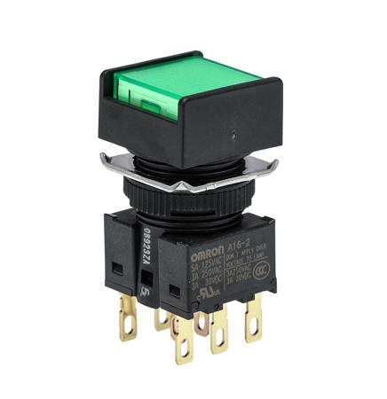 A165L-AGA-24D-2 Omron Omron A16 Illuminated Green Push Button DPDT-NO/NC Alternate