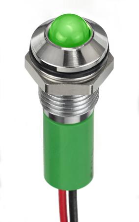 249-4341 RS PRO Green Panel Mount Indicator, 24V dc, 8mm Mounting Hole Size, Lead Wires Termination, IP67