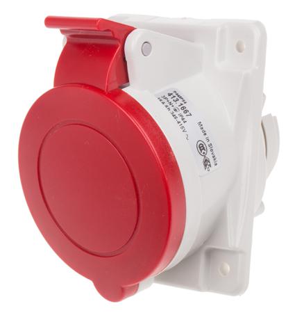 413-1667 Scame IP44 Red Panel Mount 3P+E Heavy Duty Power Connector Socket, Rated At 16A, 415 V