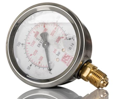 231-0195 RS PRO G 1/4 Bottom Entry Pressure Gauge 250bar, 0bar min.
