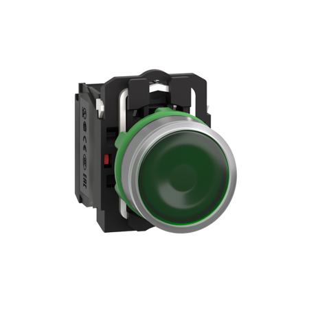 XB5AW33G5C0 Schneider Electric XB5 Series Illuminated Push Button, 22mm Cutout, SPDT, 1110 → 120V, IP66, IP67