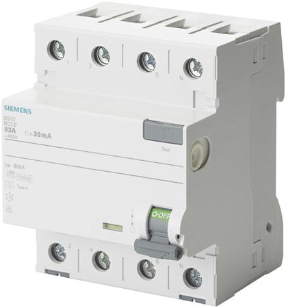 5SV3344-6 Siemens 5SV3 RCCB, 40A, 4 Pole, 30mA, Type A, 400V