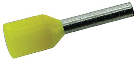 458-768A RS PRO Insulated Crimp Bootlace Ferrule, 8mm Pin Length, 1.7mm Pin Diameter, 1mm² Wire Size, Yellow