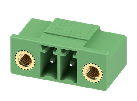 1817615 Phoenix Contact, 3.5mm Pitch, MC 1.5/2-GF-3.5-LR, 2 Way, Right Angle, Pluggable Terminal Block, Header, Through Hole,