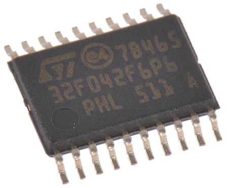 STM32F042F6P6 STMicroelectronics , 32 bit ARM Cortex M0, STM32F042F6 Microcontroller, 48 MHz, 32kB FLASH, 20-Pin TSSOP