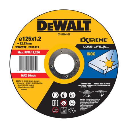 DT43904-QZ DeWALT DT43 Aluminium Oxide Cutting Disc, 125mm x 1.2mm Thick, 1 in pack