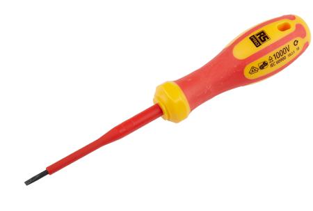 125-3078 RS PRO Slotted Insulated Screwdriver, 2.5 x 0.4 mm Tip, 75 mm Blade, VDE/1000V, 165 mm Overall