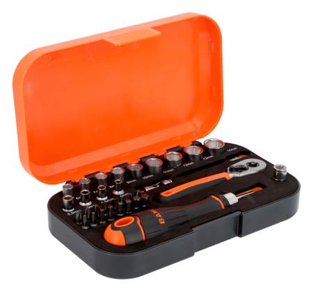 S34MC8H Bahco 13-Piece Metric 1/4 Bit Socket Set with Ratchet, Square